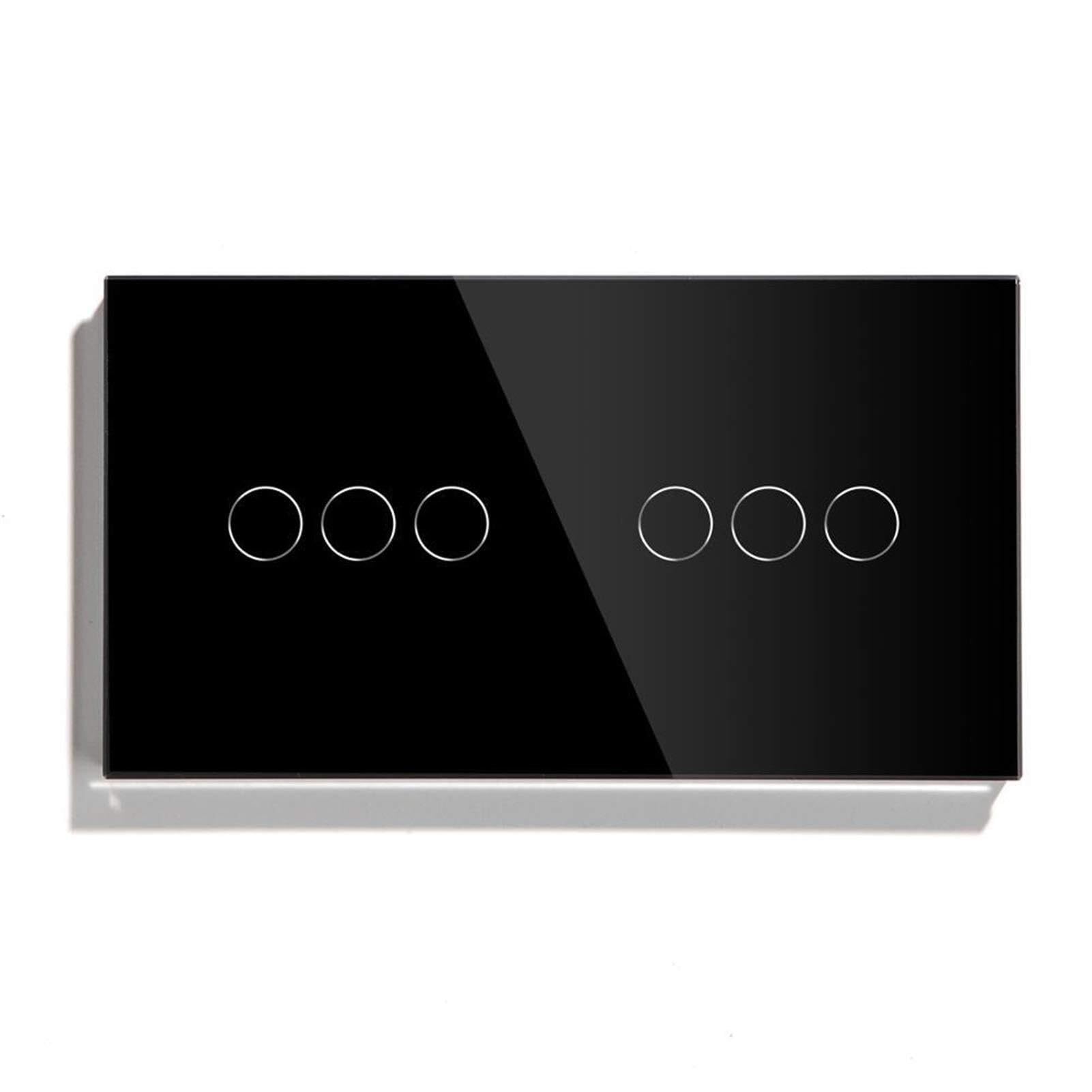 Touch Lichtschalter 6-fach Luxuriöser Wand-Touch-Sensorschalter for Zuhause, 157 Mm, Hellweiß, Schwarz, Golden, Kristallklasse-Panel, 3 Farben(Noir)