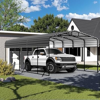 12x25FT Metal Carport, Heavy Duty Car Port Canopy with Aluminum Alloy Roof and Frame, Extra Large Carports Withstand Strong Wind or Heavy Rain, Suitable for Parking Pickup, Boat, Car, and Tractor