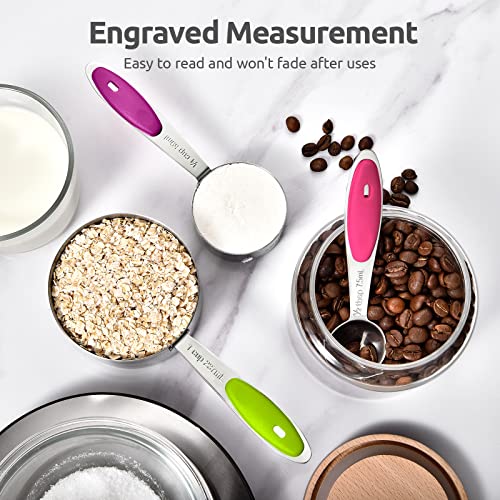 Measuring Cups : U-Taste 18/8 Stainless Steel Measuring Cups and Spoons Set of 10 Piece, Upgraded Thickness Handle (Multicolors) - Image 5