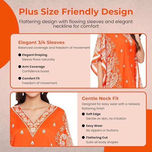 Image of Oussum Plus Size Kaftan Dresses for Women, Polyester Summer Caftan Cover Up Maxi Beach Dress, 1X-3X