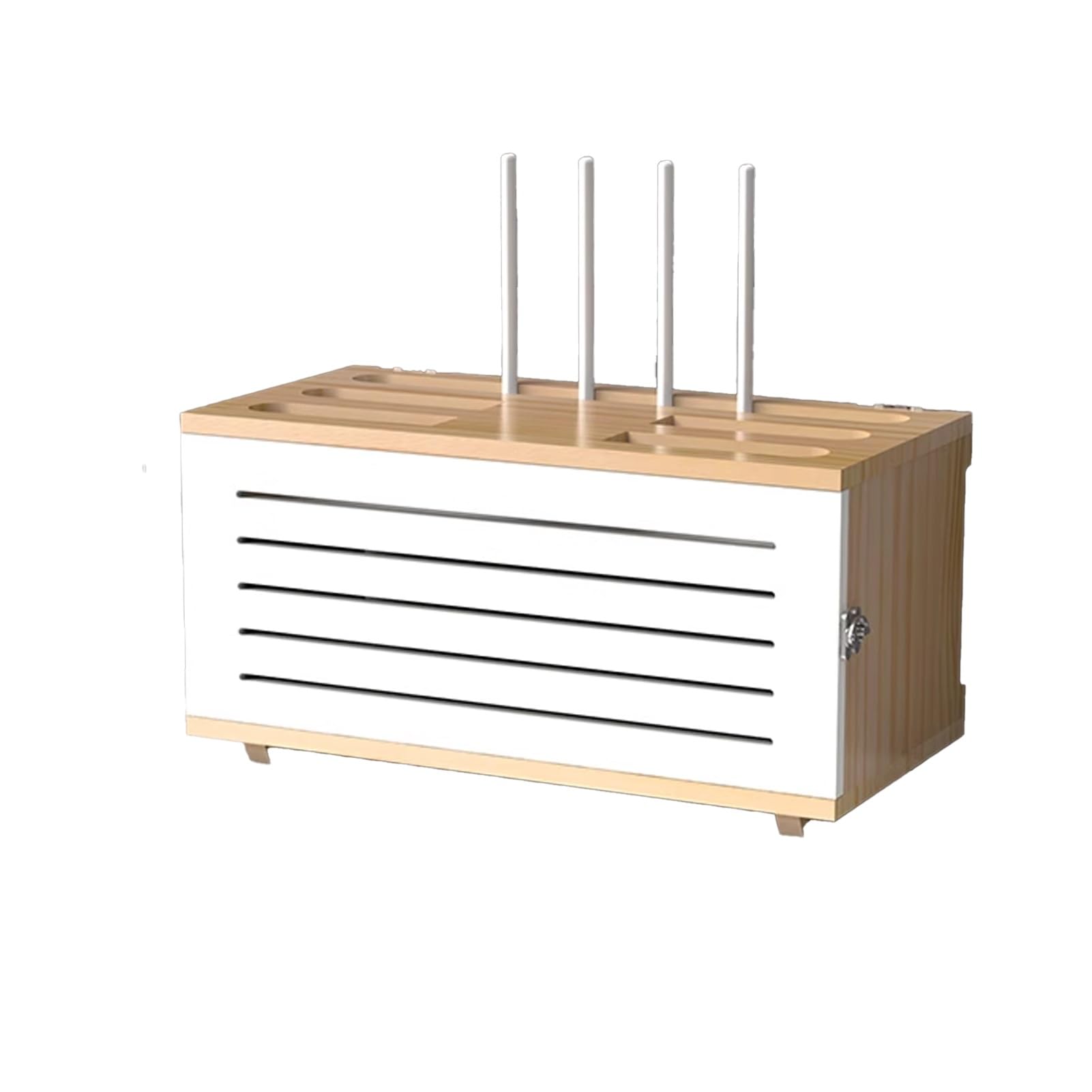Wooden WiFi Router Storage Box Cable Management Hider Home Media Storage Cabinet Rack Organized Power Strip for Living Room, Office, Bedroom(White Plus Natural B)