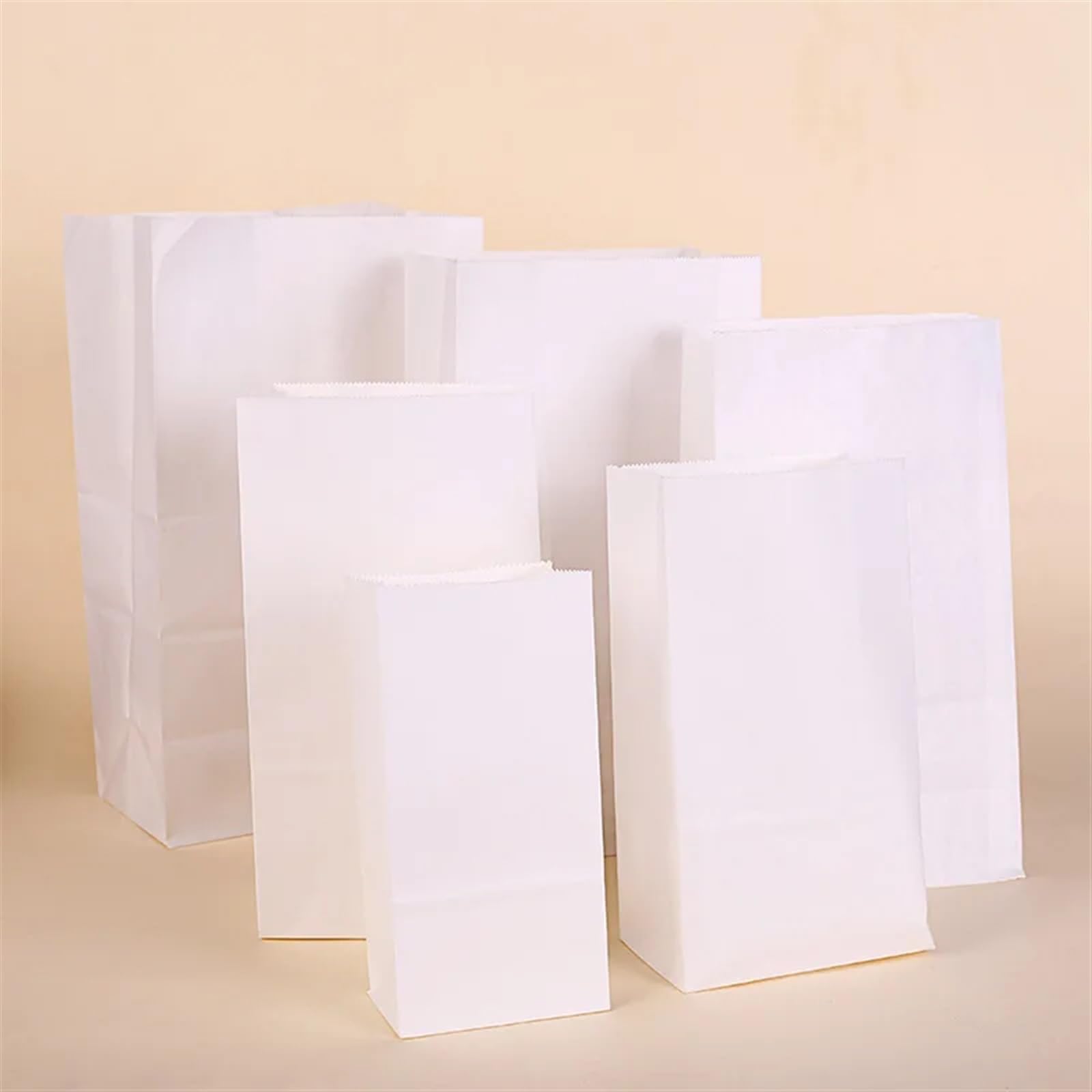 Sacchetti Carta Kraft Sacchetti di carta Kraft for imballaggio Biscotti Caramelle Cibo Pane Cottura Asporto Borse(White,21x12x7,50PCS)