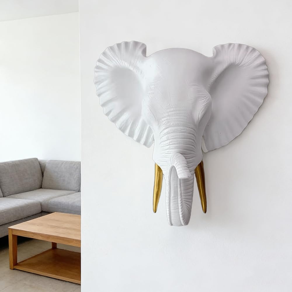 Mingzhang Elephant Head Wall Decor Resin Animal Head Wall Sculpture Hanging Decoration for Home Bedroom Kitchen Bathroom Farmhouse Christmas Decor Gold Elephant Head Wall Mount