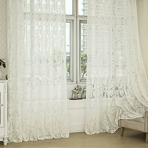 R.LANG Slot Top Beautiful Design Jacquard Voile Curtains Cream White 108" drop Sold By The Meter