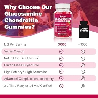 GRTGG Glucosamine Chondroitin Gummies with MSM & Elderberry Extra Strength 3000MG - Joint Support, Antioxidant Immune Support Supplement for Adults, Men & Women - 90 Raspberry Gummies