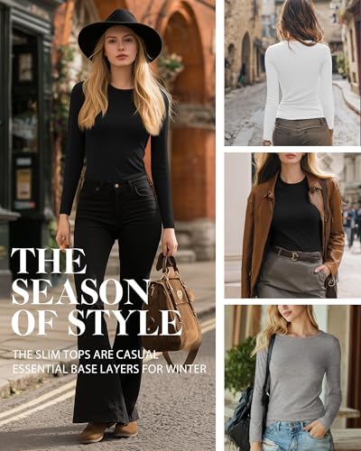 Riyiper 3 Pack Women's Long Sleeve Shirts Cotton Crew Neck Tops Slim Fitted Stretchy Casual Basic Tees 2025 Fall3