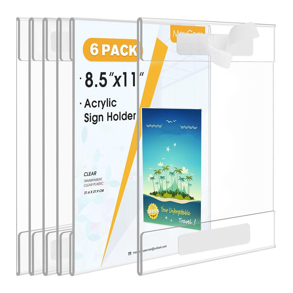IJSDNVJNDX Wall Mount Acrylic Sign Holder 8.5 X 11, 6-Pack Photo Menu Flyer Display Holders