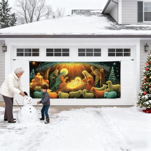 Grande couverture de porte pour Noël résistant aux intempéries scène chrétienne de Jésus
