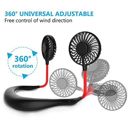 Gulaki Hands Free Portable Neck Fan - Rechargeable Mini Usb Personal Fan Battery Operated With 3 Level Air Flow, 7 Led Lights For Home Office Travel Indoor Outdoor (Black) #TOP1