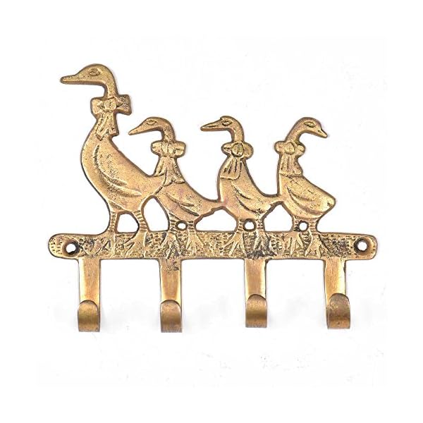 Indian shelf 1 pack key holders mother baby geese vintage brass decorative wall hooks for hanging unique coat rack wall mount antique farmhouse towel hangers gold  urban country home decor
