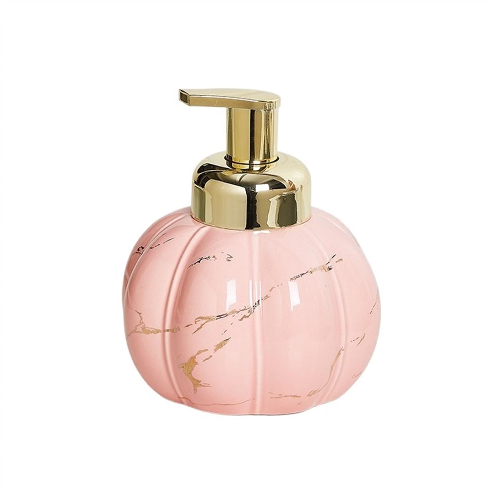 Cyairong-22 Pink Soap Dispenser 460Ml/15.5Oz Rounded Bathroom Soap Dispenser Ceramics With Golden Pump And Exquisite Marble Patterns(Pink)