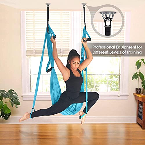 Hitik Aerial Yoga Swing Set Anti Gravity Yoga Hammock For Outdoor And Indoor Inversion Therapy Flying Sling Set (With Ceiling Mount Accessories)Blue #TOP3
