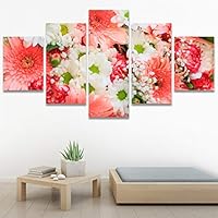 SIGNWIN 5 Panel Canvas Wall Art Modern Art Bouquet Colorful Cool Floral Group Multicolor Photography Realism Romantics for Home Decorations Ready to Hang - 60