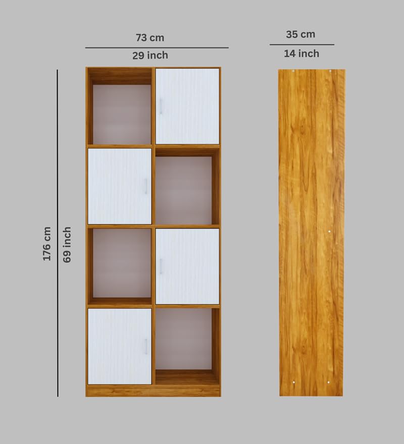 Image of SPECIALITY PANELS 8 Cube Bookshelf with Doors, Wood Bookcase Storage Organizer, 176x73x35 cm, Carpenter Assembly Provided
