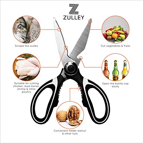 Zulley Stainless Steel Multi Function Heavy Duty Kitchen Poultry, Chicken, Meat, Food, Vegetables, Sharp Utility Shear with Seafood Scissor, Set of 2
