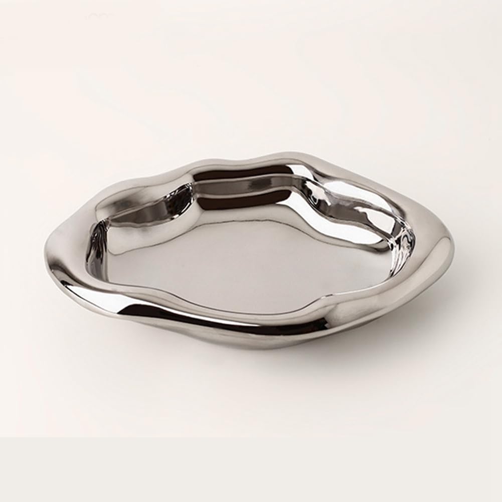 Plateau De Rangement En Céramique Argent Style Ins - Plateau Décoratif Luxe Léger Pour Collation, Bijoux Et Ornements Modernes