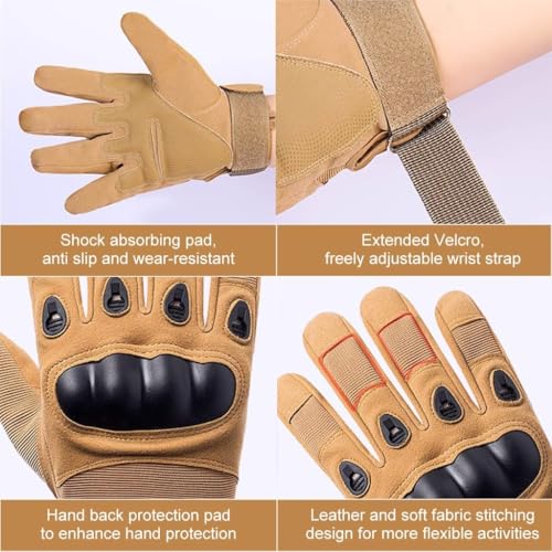 Image of Tactical Riding Gloves for Motorcycle & Bike | Full Finger Protective Sports Gloves for Biking, Shooting, Hiking, Camping & Outdoor Adventure (Khakhi, XL)