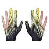 2 Stück Billardhandschuh Snooker Handschuh Linke und Rechte Hand Billard Pool Handschuhe, 3 Finger Billard Pool Snooker Queue Handschuhe Billard Zubehör für Männer Frauen (Gelb)