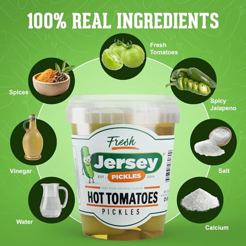 Image of Jersey Pickles - Hot Pickled Tomatoes - Pickled Vegetable - Handcrafted Gourmet Tomatoes for Sandwiches, Charcuterie & More (Set of 2 (Quart))