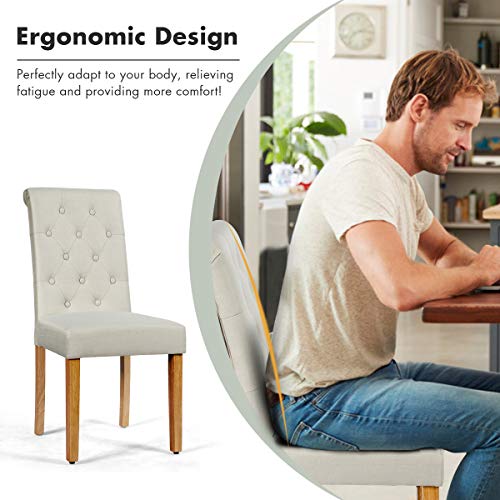 S Afstar Upholstered Dinning Chairs Set Of 4, Tufted Parsons Chairs With Solid Rubber Wood Legs & Adjustable Feet, High Back Padded Dining Chairs For Kitchen Living Room Restaurant (4, Beige) #TOP2