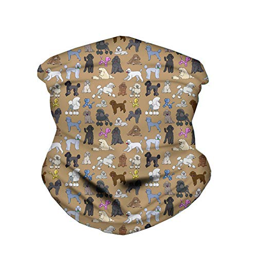 FKELYI Cute Cartoon Poodle Dog Print Headwear for Womens Seamless Neck Gaiter Tube Face Scarf Bandana Headband Windproof Travel Headscarf