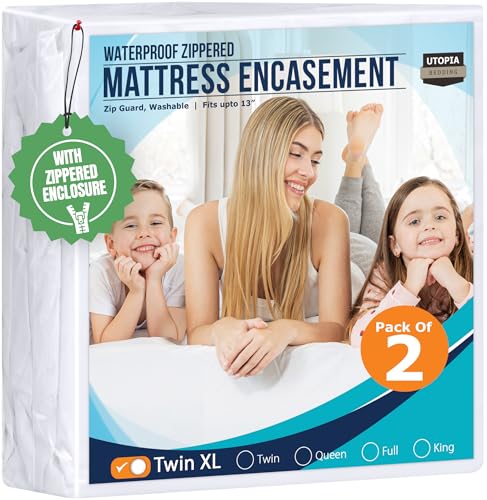 Utopia Bedding Waterproof Mattress Protector Twin XL Size (Pack of 2), Zippered Mattress Encasement Bed Bug and Dust Mite Proof, Absorbent Six-Sided Mattress Cover
