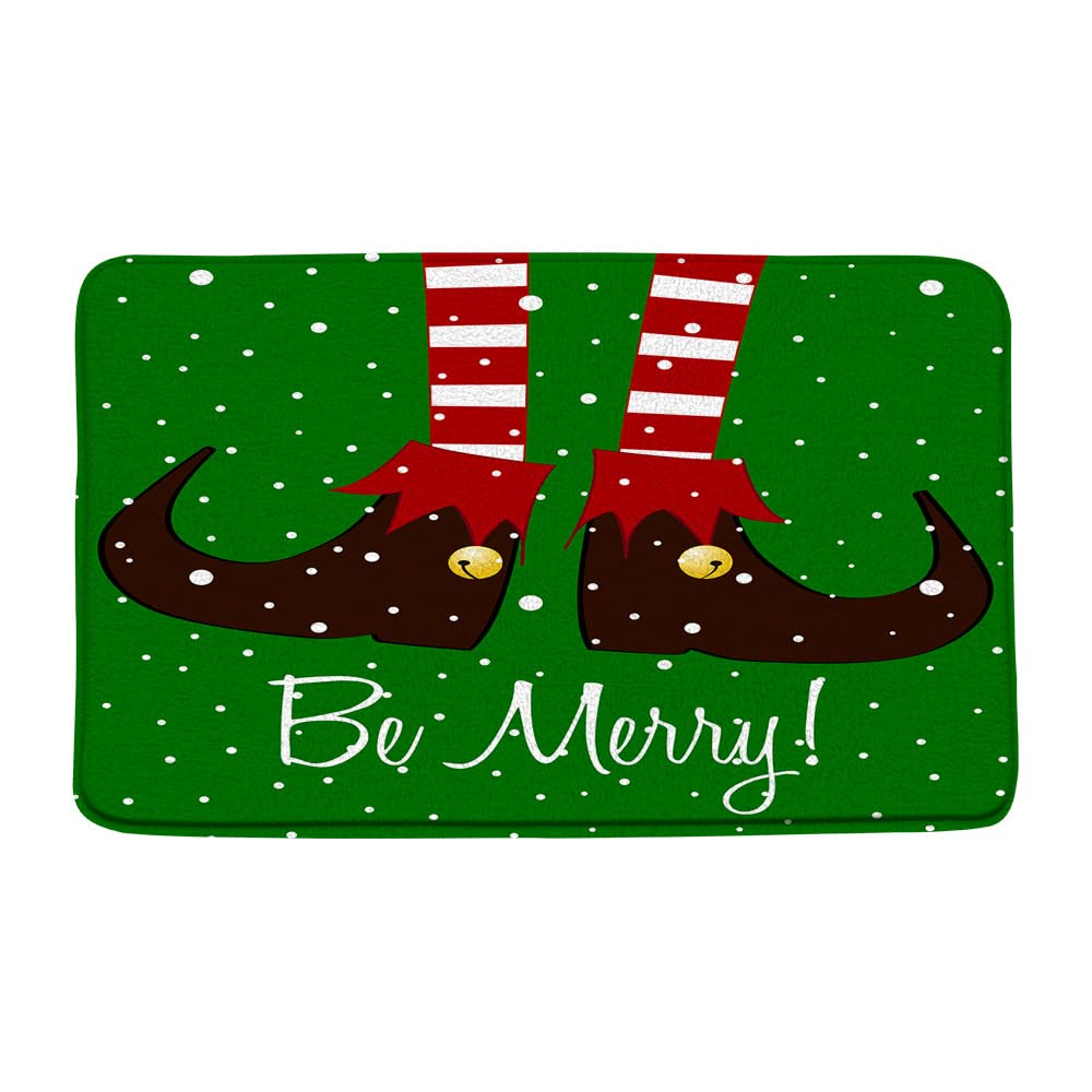 ZKJSMGS Merry Christmas Bath Mat Gnome Snowflake Xmas Folklore Elf Elves Winter Holiday Festival Cartoon Red Green Bath Rugs for Bathroom Kitchen,17.8x29.5+16x48 Inch