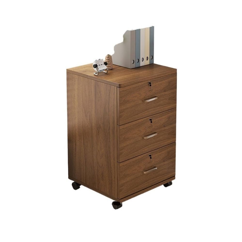 Aioneer File Cabinet Wooden Thickened Under-Desk Filing Cabinet Movable Office Simple Lockable Storage Cabinet Bedroom Bedside Cabinet Filing Cabinet-Bruin