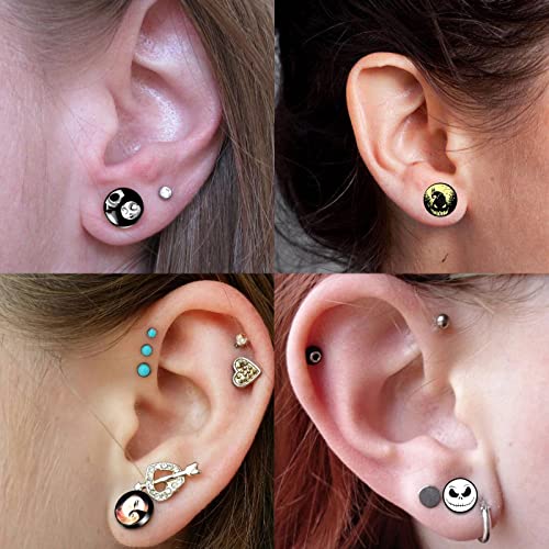 Halloween Earrings Studs, Surgical Steel Anime Earrings for Women Men,Earrings with Flat Back Screw Fit, Fake Gauge Fake Plug 6Pairs2