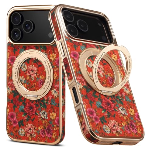 Étui pour iPhone 17 Air en cuir vintage rouge avec motif floral élégant