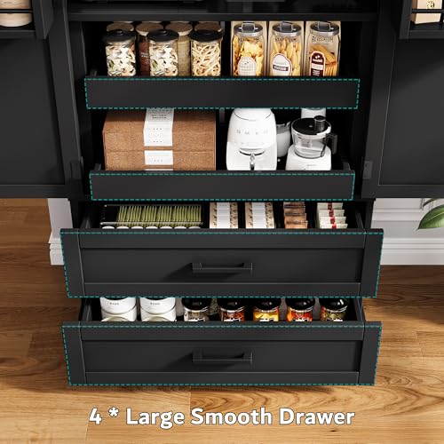 Image of iPormis 71 inch Tall Kitchen Pantry Storage Cabinet w /Adjustable Shelf, Large Drawers & Door Shelves, Freestanding Kitchen Cupboard for Dining Room /Living Room, Classic Black