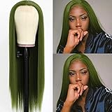 PlatinumHair Olive Green Hair Long Straight Synthetic Hair Wigs for Fashion Women Matcha Green Wig Heat Resistant Synthetic Wigs 24 Inch