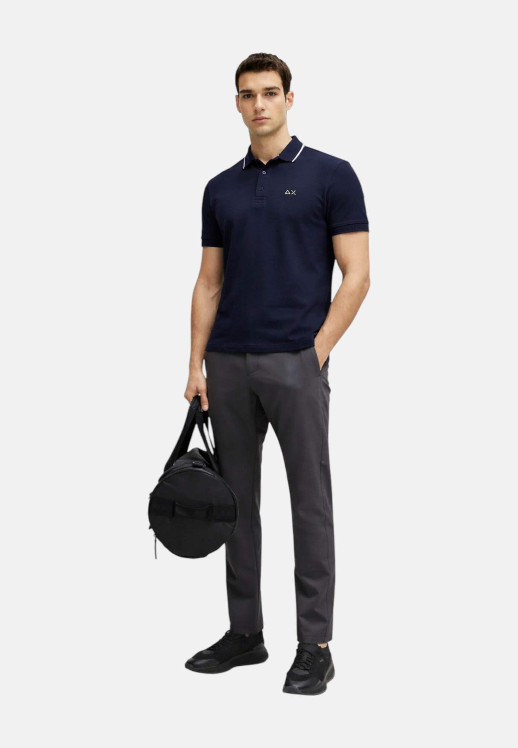 SUN68 Uomo Polo con Dettagli A Contrasto in Cotone Navy Blue