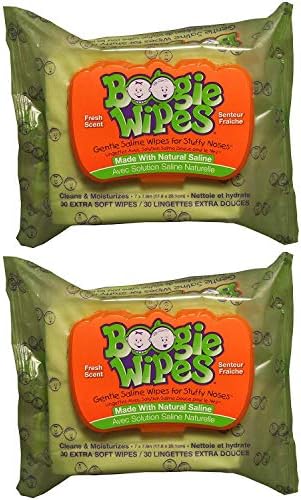 Boogie Wipes, Soft Natural Saline Wet Tissues for Baby and Kids Sensitive Nose, Hand and Face with Moisturizing Aloe, Chamomile and Vitamin E, Fresh Scent (Pack of 2)