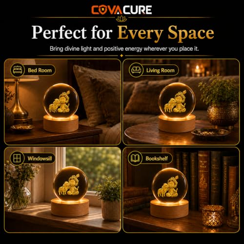 Image of COVACURE 3D Little Krishna Idol Crystal Ball Night Lamp, 2.4 Inch Bal Roop Idol Laddu Gopal Lord Krishna Crystal Ball Night Light for Home & Office Desk Decor, Birthday Gift, Spiritual Showpiece