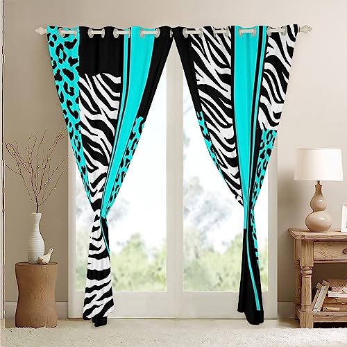 Homemissing Leopard Zebra Curtains for Bedroom Living Room Kids Cheetah Teal White Black Blackout Curtains(30%-50%) Animal Print Window Dreapes Safari Window Treatments W52*L63 - Image 4