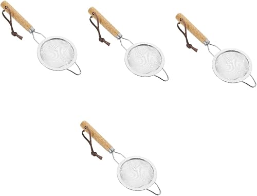 2pcs Wooden Handle Flour Sieve Filter Juice Wood, Stainless Steel Cestas (Color As Shownx4pcs, Size 21.5X7.5X2CMx4pcs)