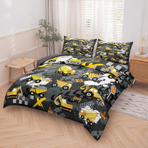 Image of Peopleareok Construction Truck Kids Comforter Set for Boys Twin (68x86 Inch), 2 Pieces Construction Excavator Truck Bedding Sets for Toddler Children, Super Soft Microfiber Comforter with 1 Pillowcase