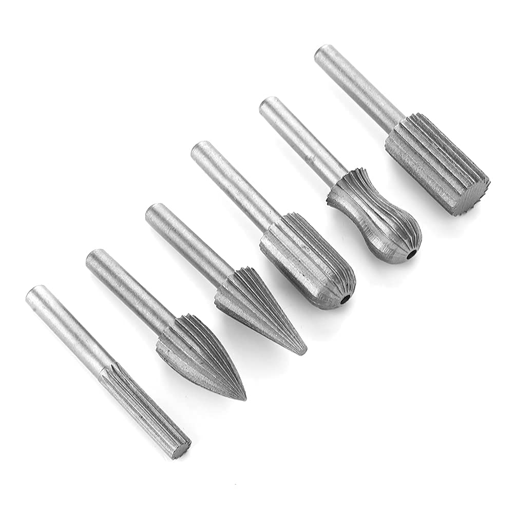 Frez ze stali wolframowej, 6 sztuk Zestaw frezów z węglika spiekanego obrotowy frez z węglika wolframu, pilnik do drewna, 6 mm, polerowanie metalu, narzędzie do wiercenia