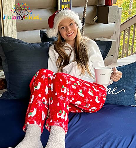 Funnycokid Girl Pajama Pants Kid Fleece Sleepwear Flannel Pajama Bottoms Loose Sleepwear 5-16 Years2