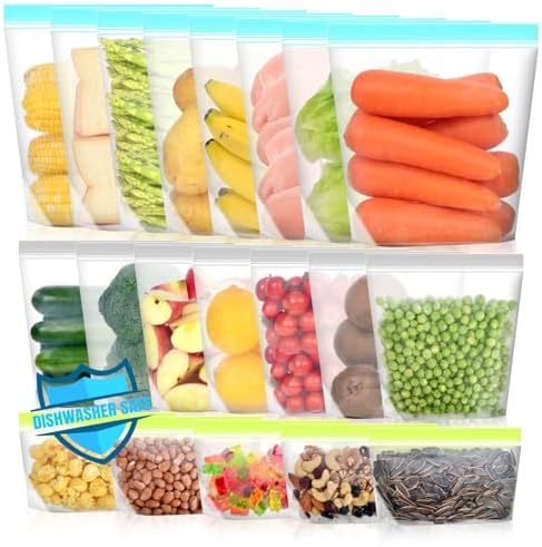 Reusable Freezer Bags - Dishwasher Microwave Safe, Stand Up Silic...