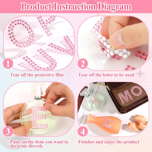 Image of 170 Pieces Rhinestone Letters Stickers 5 Sheets Glitter Self Adhesive Diamond Alphabet Sticker 1.57'' Pink Bling Crystal Letter Sticker Gemstone Border Stickers for DIY Craft Decor Clothes Bags Hats