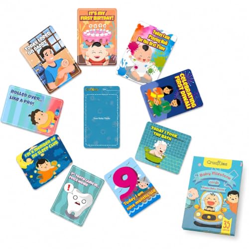 Image of Crackles Funny Theme Baby Milestone Cards Recording 0-12 months Along With Funny Event Cards -Pack of 35 Cards