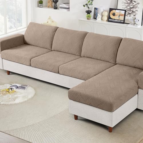 Ruaozz Couch Cushion Covers for Sectional Sofa Stretch Seat Cushion Covers Washable Sofa Slipcovers for L Shaped Soft Furniture Protector Pet Friendly (1 PC Seat or Back Cover, Khaki)