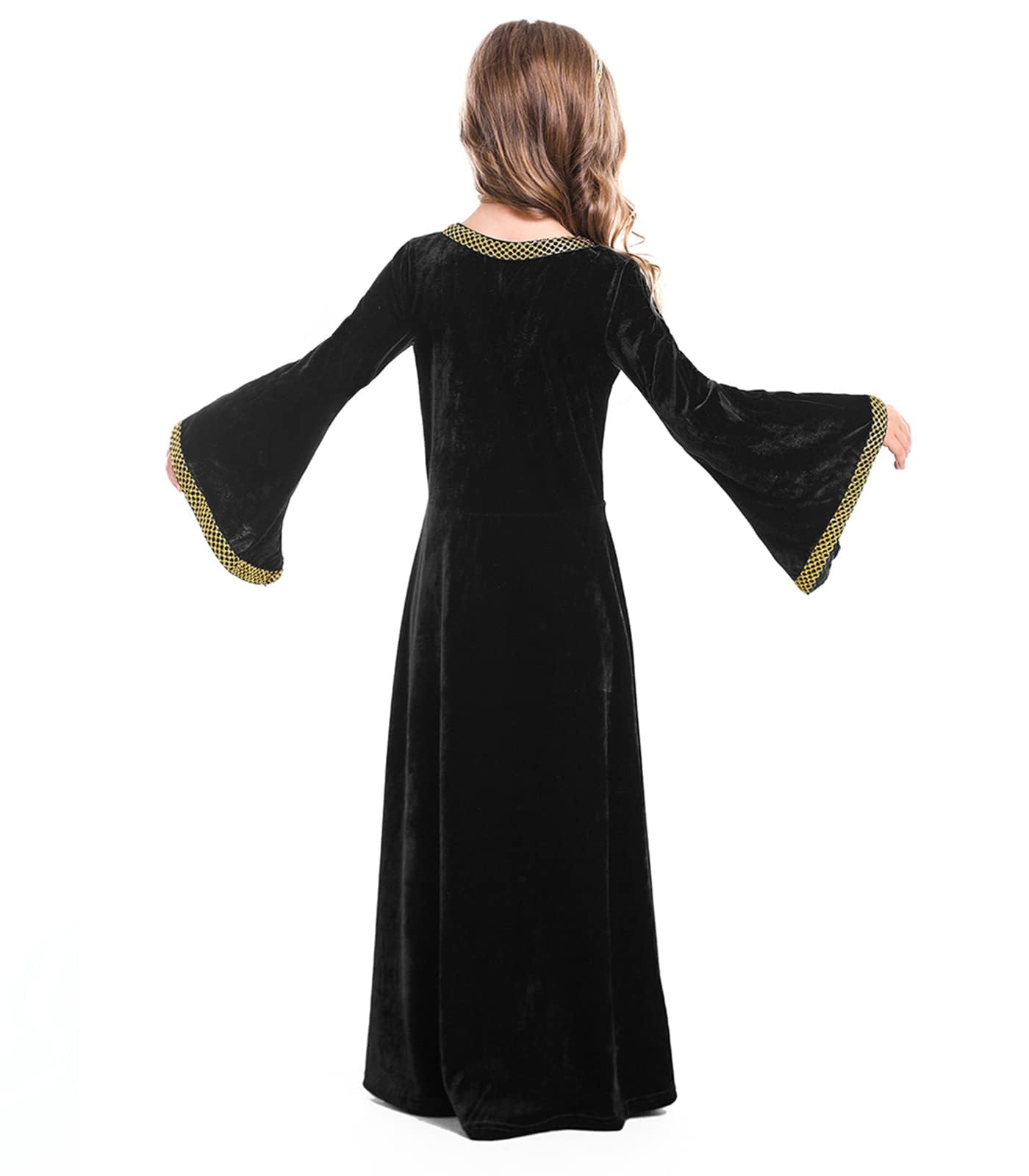 DELIVESS Girls Medieval Dress Renaissance Princess for Kids Halloween Outfit Costume 2 PCS (Dark Green, M) - Image 3