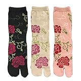 Wrapables Tabi Flip-Flop Socks (Set of 3), Rose & Peony, Black, Beige, Pink