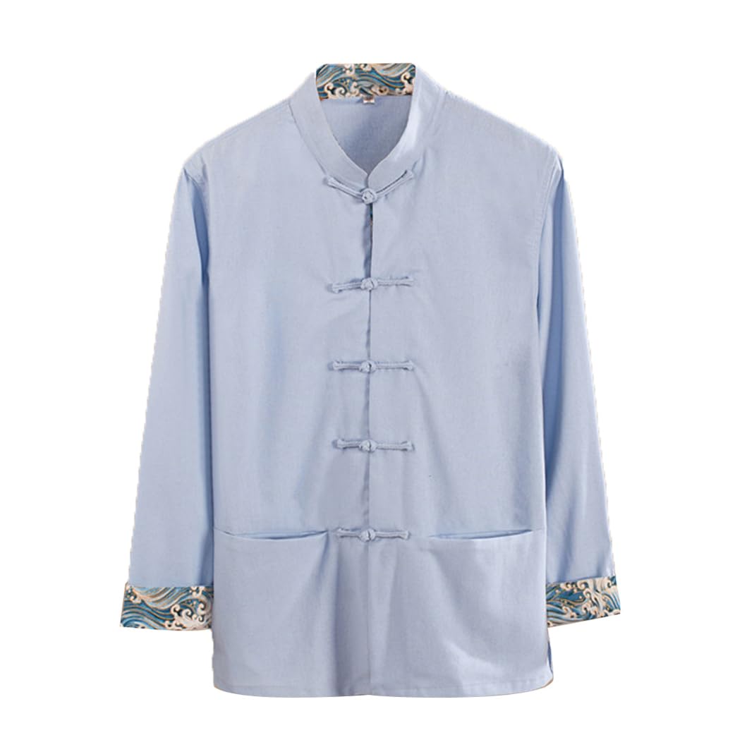 ZHOUXIAO Giacca per Kung Fu Sciolta, Vestiti da Uniforme da Tai Chi Si Abita Cinese Kung Fu Abiti Ala di Cotone Puro Cotone Chun, Vestito a Maniche Lunghe Tangamera Hanfu Cam blue2-L