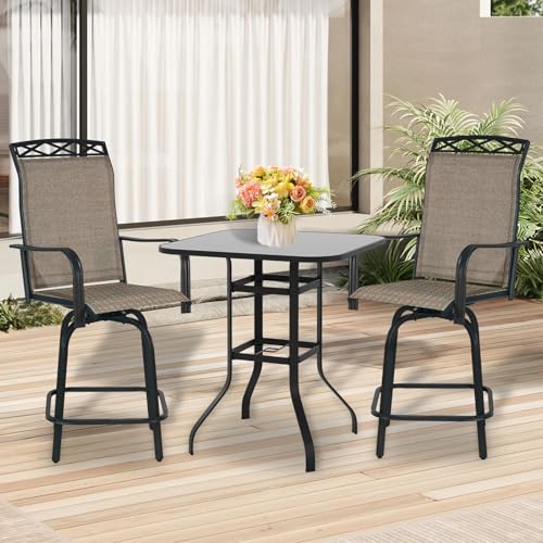 Image of Outdoor Swivel Bar Stools Set of 8, 26.6 inch Seat Height Patio Bar Chairs, Counter Height Outdoor Chairs with Cooling Fabric for Garden, Patio, Deck, Brown