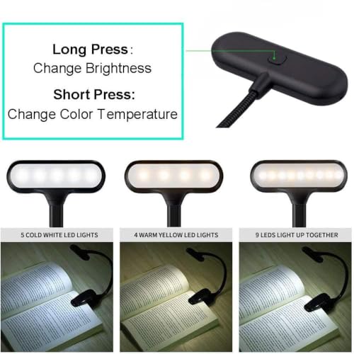 Image of One94Store Rechargeable Book Light for Reading - Magnetic Clip-On LED with 3 Color Modes, Adjustable Brightness, 360 Flexible Neck, Type-C Charging (Black)
