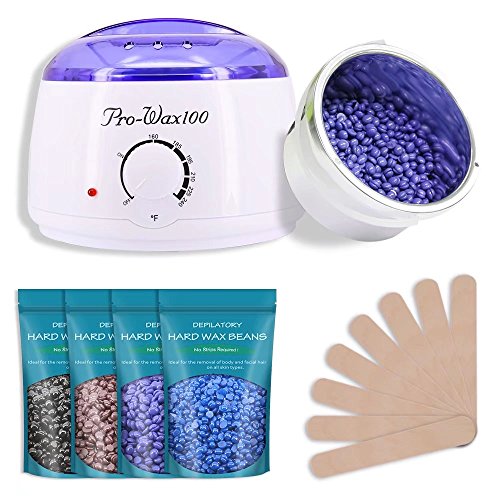 MASCHERI Wax Warmer Rapid Melt Hair Removal Waxing Kit with 4 different flavors Hard Wax Beans & Wax Applicator Sticks 3.5 oz A Bag Of Wax Beans (Chamomile, Lavender,Nature,Chocolate) - Pink